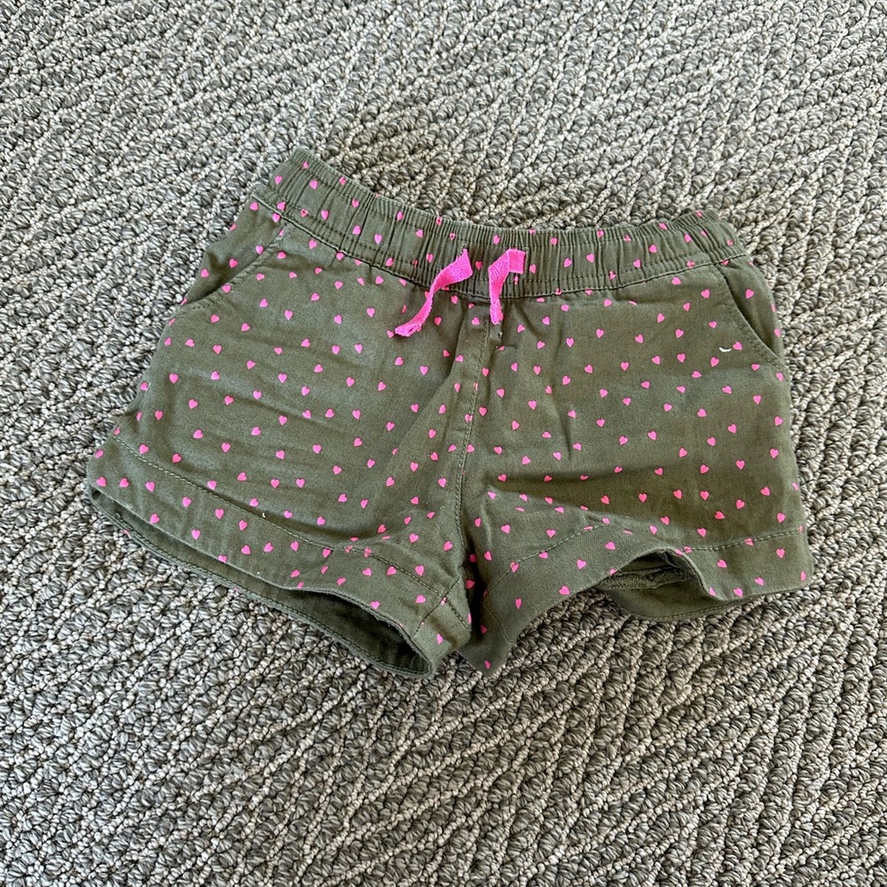 Boden Army Green and Pink Heart Shorts - Size 3Y